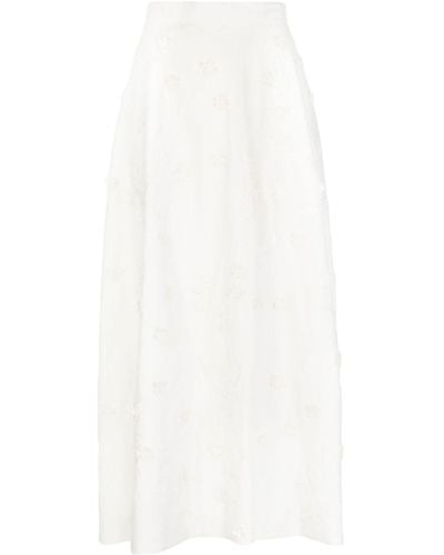 Elie Saab Embroidered Cotton Midi Skirt - White