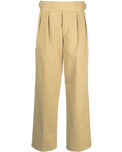 KENZO Logo-patch Straight-leg Trousers - Natural