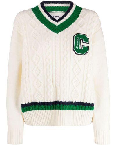 Chocoolate Logo-patch Cable-knit Jumper - Green