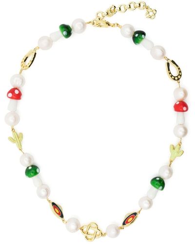 Casablancabrand Collana di perle con placca logo - Bianco