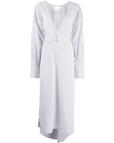 Sa Su Phi Stripe-pattern Belted Shirt Dress - White