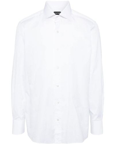 Tom Ford Chemise en coton à col italien - Blanc
