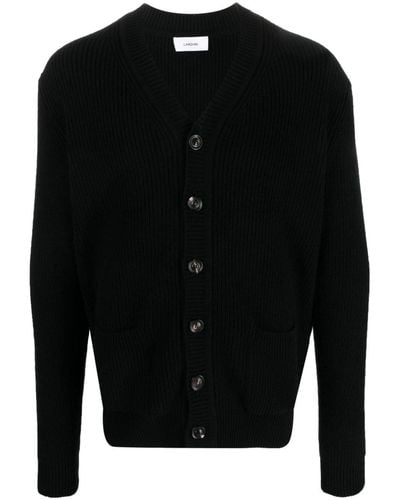 Lardini Ribbed-knit Button-up Cardigan - Black