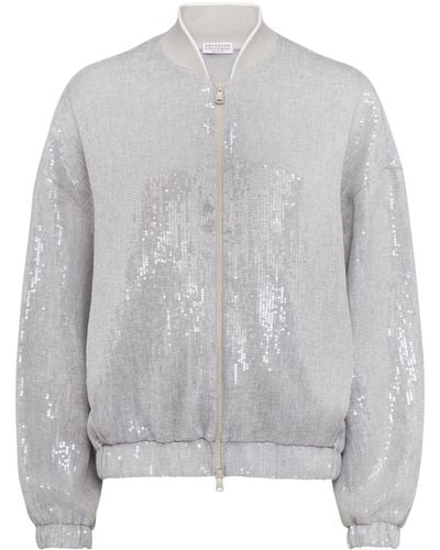 Brunello Cucinelli Bomber con paillettes - Grigio