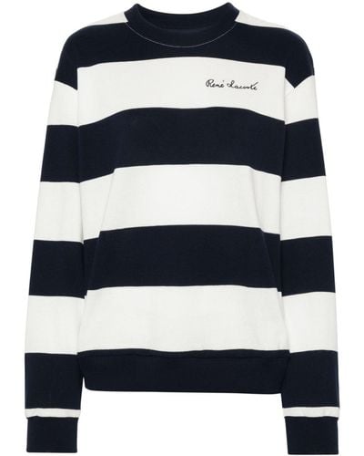 Lacoste Embroidered-logo Striped Sweatshirt - Blue