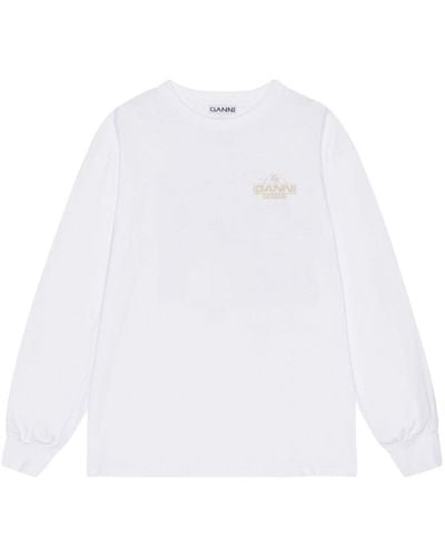Ganni Logo-print Cotton Sweatshirt - White