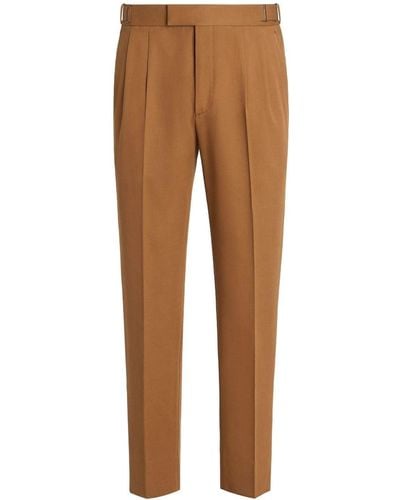 Zegna Pleated Cotton-wool Pants - Brown