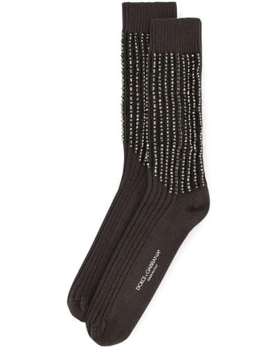 Dolce & Gabbana Bead-embellished Ribbed-knit Socks - Black