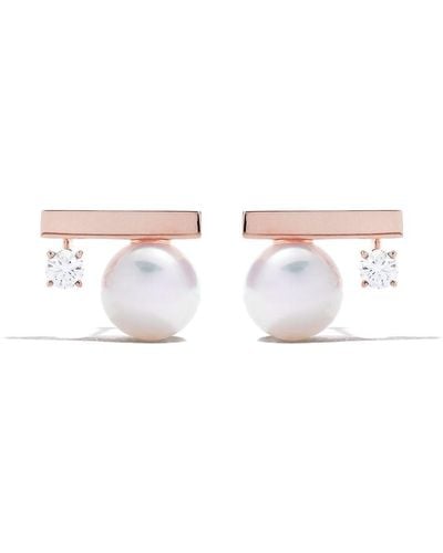 Tasaki 18kt Rose Gold Petit Balance Class Collection Line Akoya Pearl And Diamond Earrings - Metallic