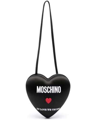 Moschino Logo-Embroidered Leather Shoulder Bag - Black