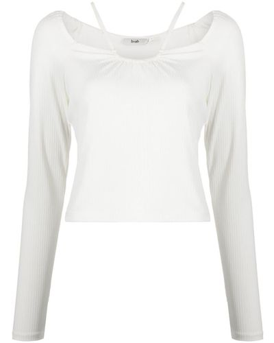 B+ AB Gathered-detail Long-sleeve Top - White