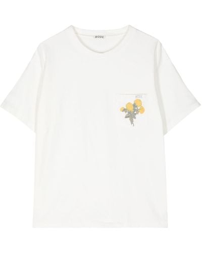 Bode T-Shirt mit Blumenstickerei - Weiß