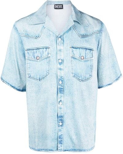 DIESEL Faux-pocket Faded Shortsleeved Shirt - Blue