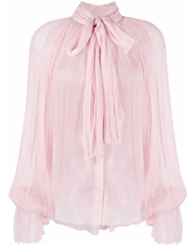 Atu Body Couture Pussy Bow-collar Silk Blouse - Pink