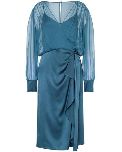 Alberta Ferretti Sheer-overlay Midi Dress - Blue