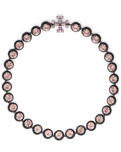 Tory Burch Logo-pendant Crystal Choker Necklace - Metallic