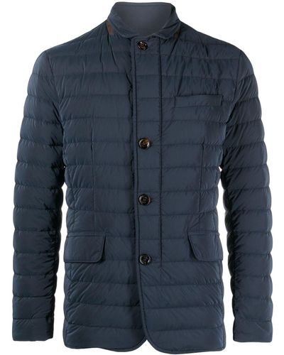 Moorer Quilted-finish Buttoned-up Coat - Blue