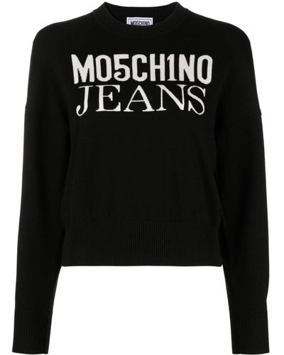 Moschino Jeans Logo-jacquard Cotton Jumper - Black