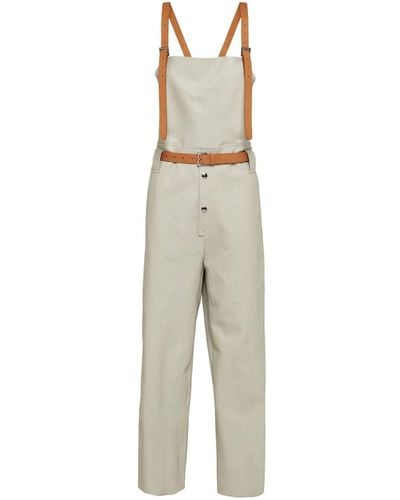 Prada Cropped Leather Overalls - Natural