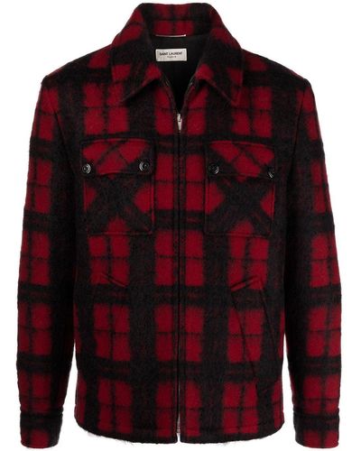 Saint Laurent Zip-fastening Check-pattern Jacket - Red