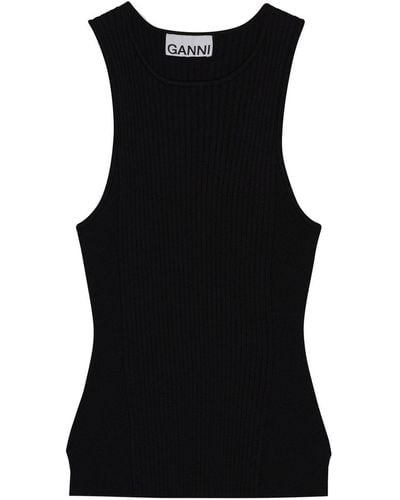 Ganni Paneled Rib-knit Vest Top - Black