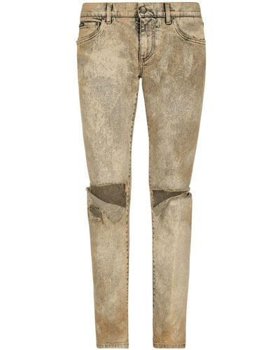 Dolce & Gabbana Neutral Ripped Cotton Slim Jeans - Men's - Cotton - Natural