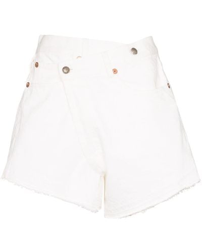 R13 White Wrap-fastening Denim Shorts