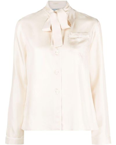 Prada Pussy-bow Neckline Blouse - Natural