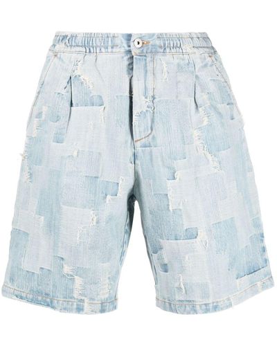 Marcelo Burlon Ausgeblichene Jeans-Shorts mit Kreuz - Blau