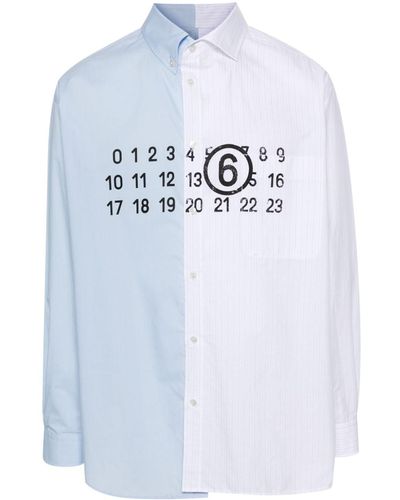 MM6 by Maison Martin Margiela Spliced Numbers Cotton Shirt - Blue