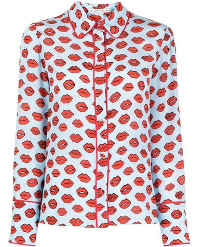 Alice + Olivia Alice + Olivia Silk Lips Willa Shirt - Red