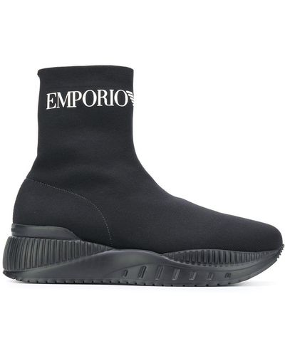 Emporio Armani Sock Hi-top Sneakers - Black