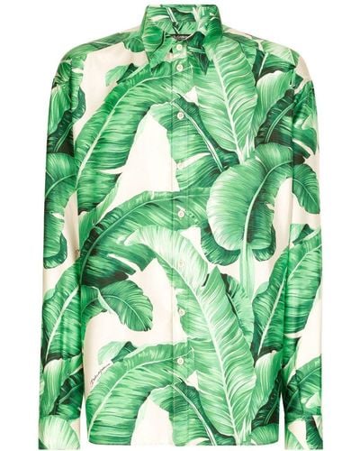 Dolce & Gabbana Seidenhemd mit Blatt-Print - Grün