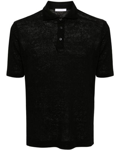 Cruciani Slub-texture Linen Polo Shirt - Black