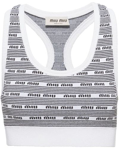Miu Miu Logo-print Knitted Top - Grey