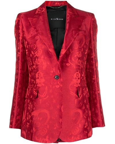 John Richmond Tattoo-print Single-breasted Blazer - Red