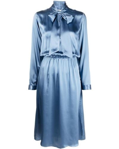 P.A.R.O.S.H. Robe en soie à col noué - Bleu