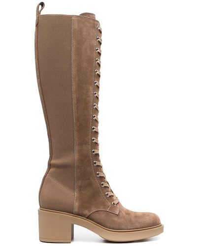 Gianvito Rossi Lace-up Suede Knee Boots - Brown