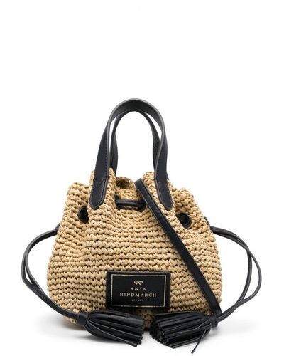 Anya Hindmarch Petit sac seau en raphia - Métallisé