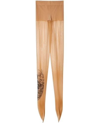 Junya Watanabe Graphic-print Mesh Tights - White