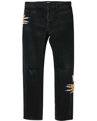Undercover Motif-embroidered Straight-leg Jeans - Black