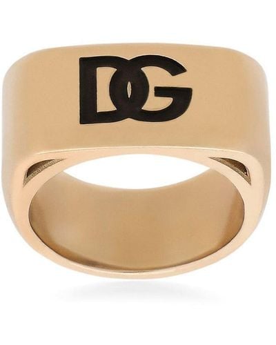 Dolce & Gabbana Dg Engraved-logo Ring - Yellow