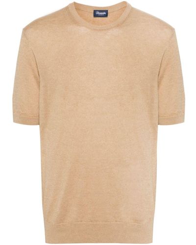 Drumohr Cotton-linen Knit T-shirt - Natural