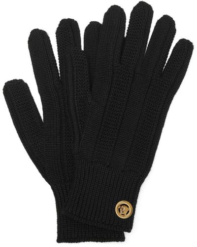 Versace Medusa-plaque Ribbed-knit Gloves - Black
