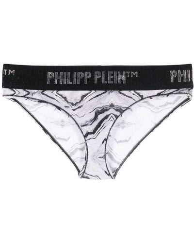 Philipp Plein Slip mit Strass-Logo - Weiß