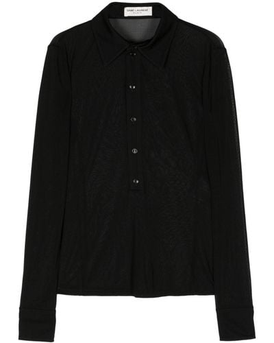 Saint Laurent ボタン メッシュシャツ - ブラック