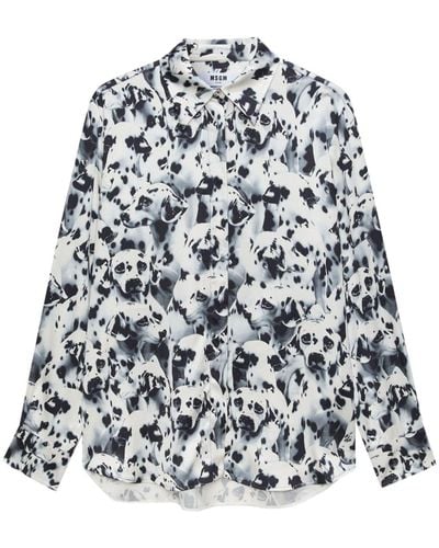 MSGM Abstract-print Point-collar Shirt - White