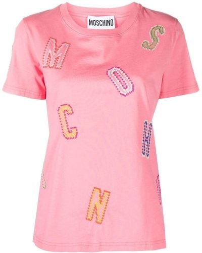 Moschino Logo-embroidered Cotton T-shirt - Pink