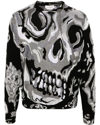Alexander McQueen Skull Jacquard Crewneck Sweater - Grey