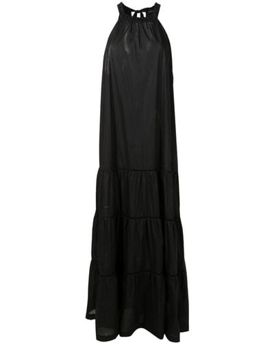 Adriana Degreas Robe longue en coton à volants superposés - Noir